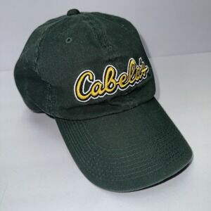 Cabelas Hat Cap Adjustable Strap Green Baseball Hiking Spell Out Adult Mens